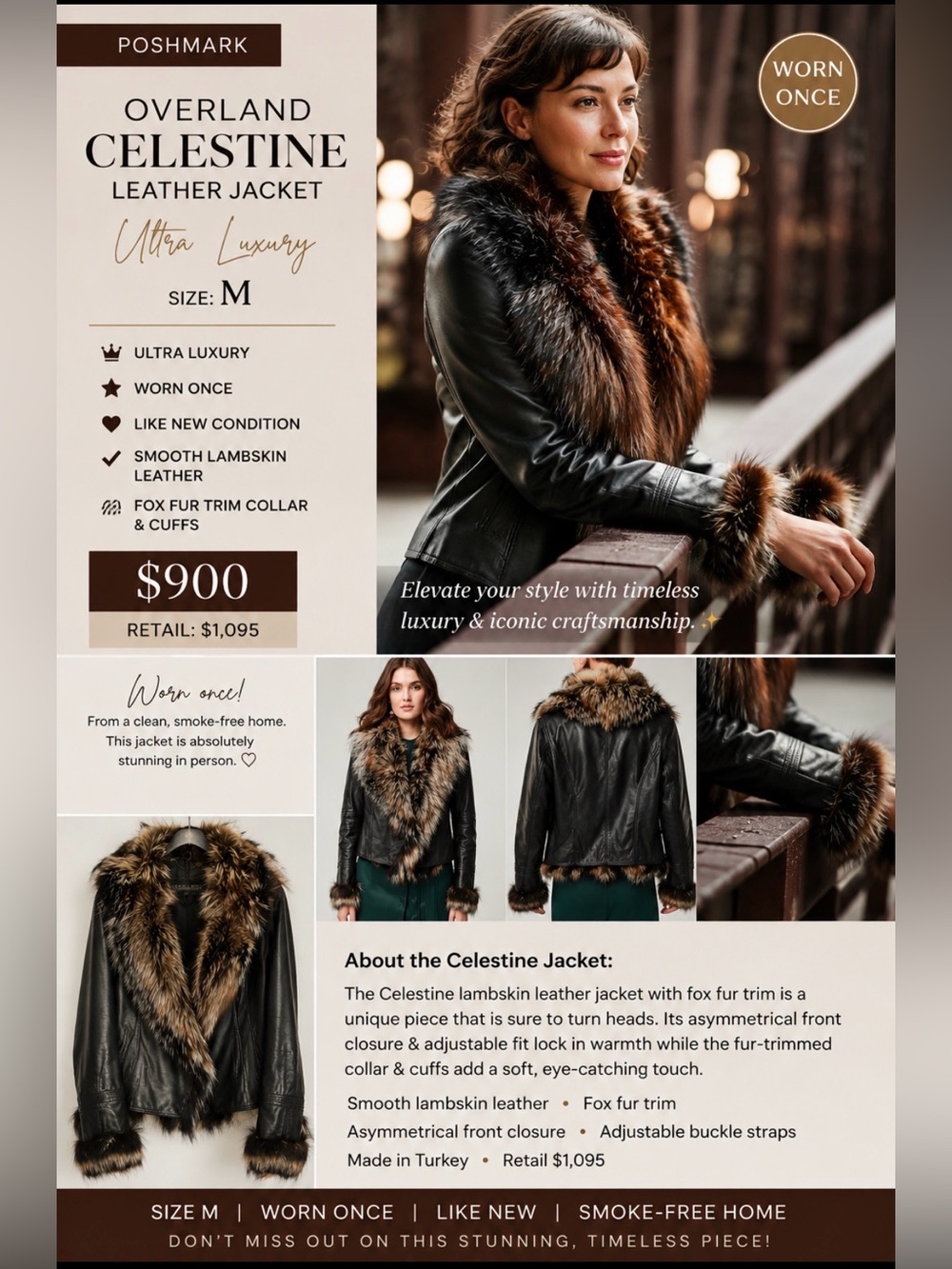 Black Overland Celestine Lambskin Leather Jacket with Fox Fur Trim - Black
